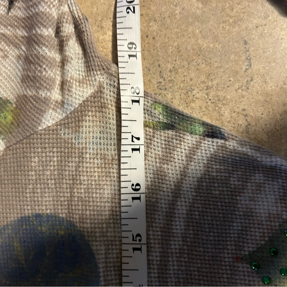 Masha D’yans shirt - gray print w/rhinestones lightweight waffle knit sheer - Picture 6 of 7